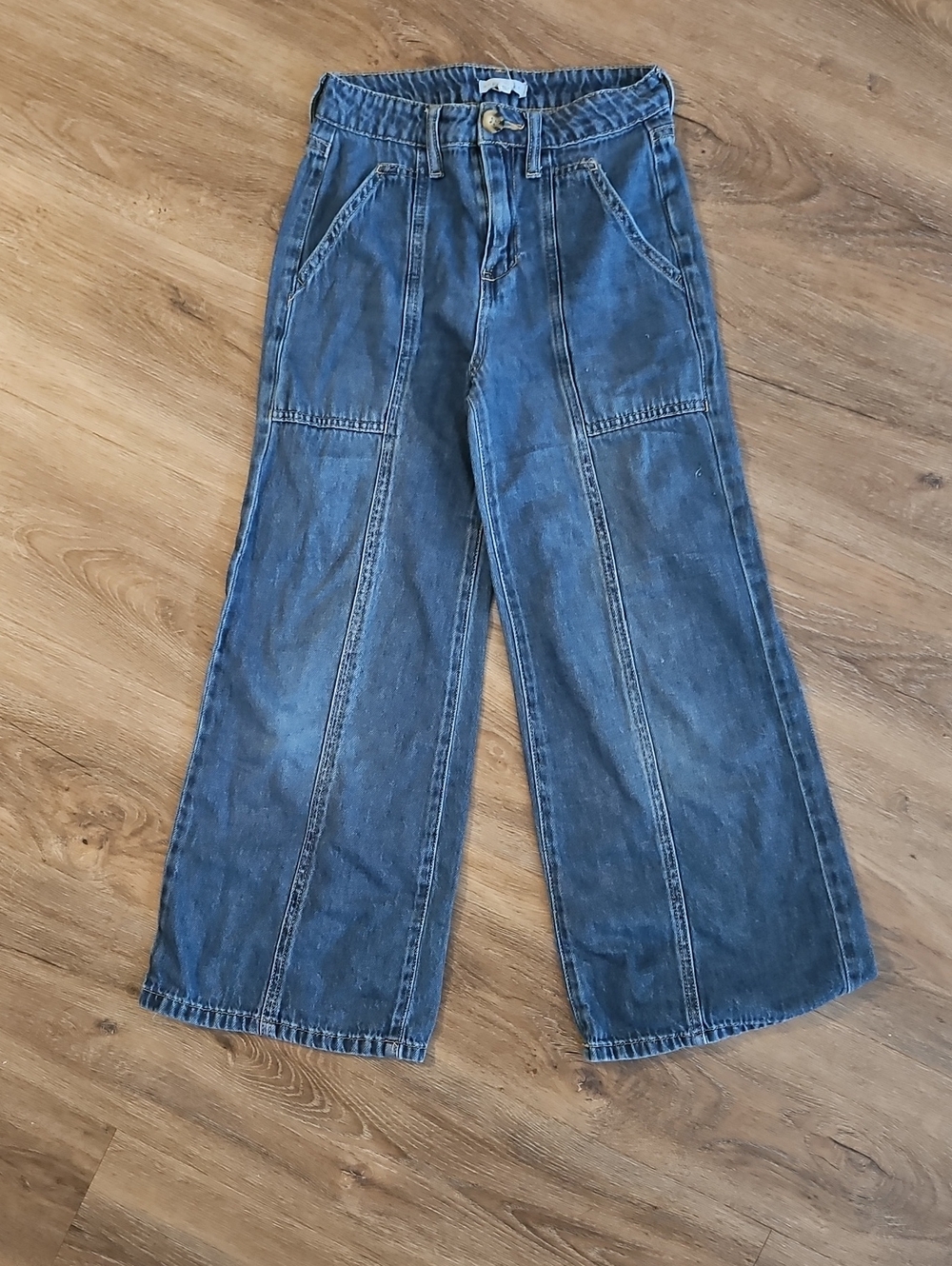 Copper Key Blue Denim Wide Leg Jeans with Contrast Stitching